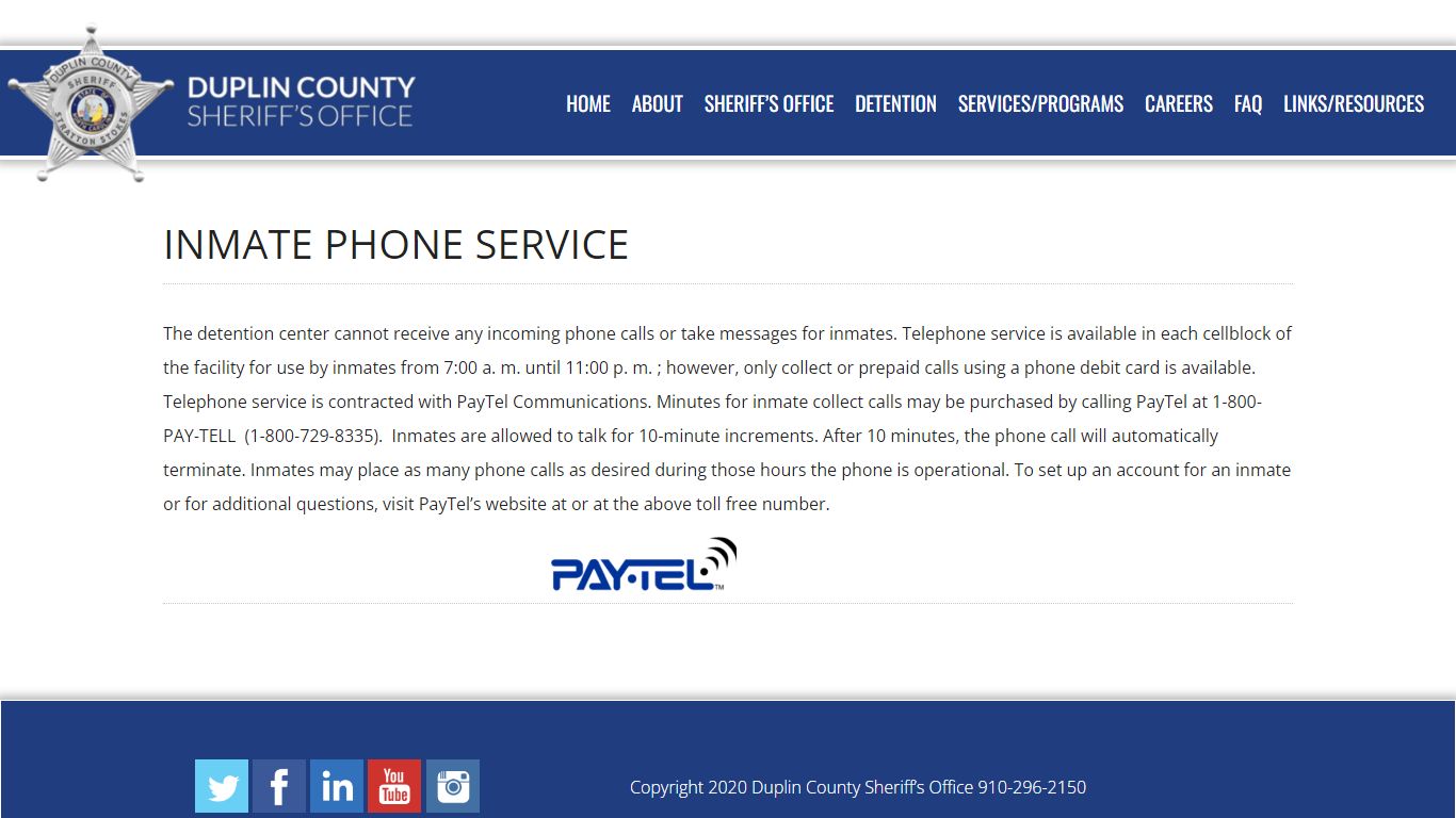 Inmate Phone Service | Duplin County Sheriff's Department